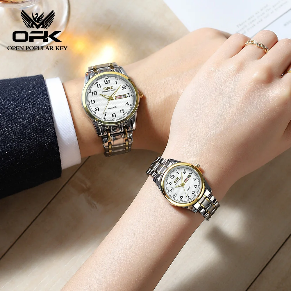 OPK 8110 Couple Watches for Men And Women LuxuryTop Brand Lover\'s Watch Waterproof Luminous Stainless Steel Wristwatch Gift