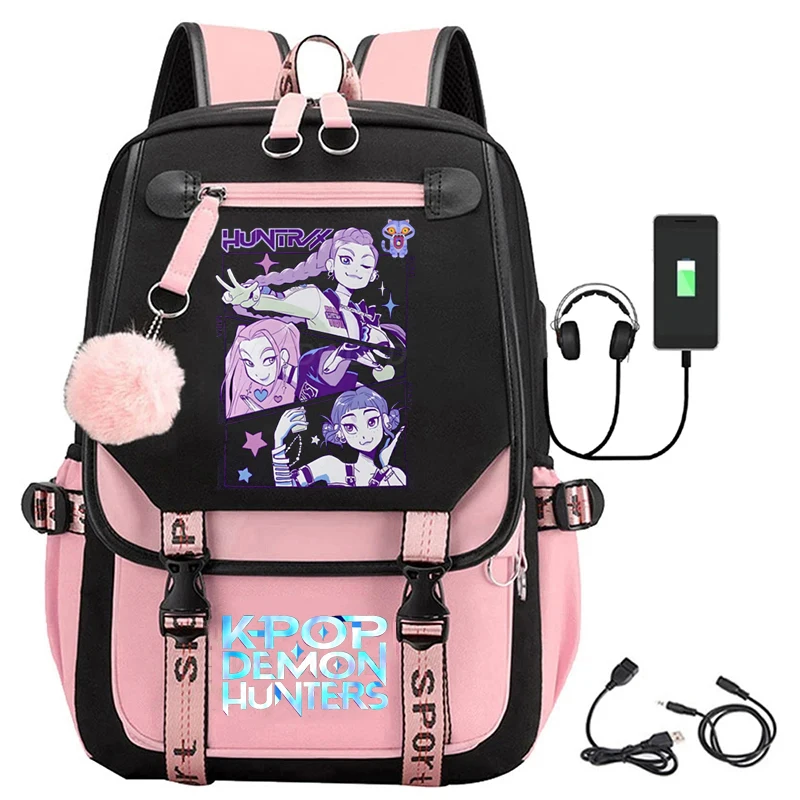 Plecak Kpop Demon Hunters Huntrix Damski Męski Modny Plecak Podróżny Młodzieżowy Ładowanie USB Outdoor Torba Szkolna Uczniowski Boobbag