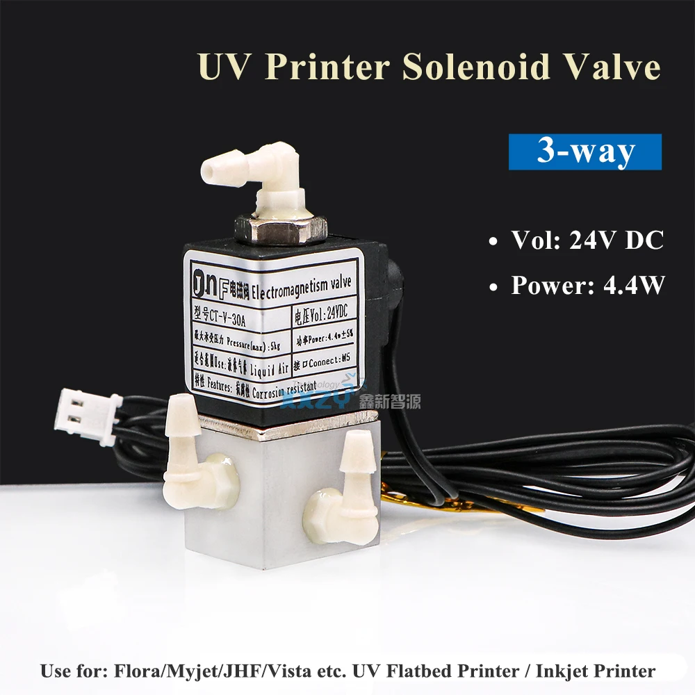 Válvula solenóide JNF 4.4W para impressora plana Flora Myjet JHF Vista UV Válvula eletromagnética de 3 vias 24V DC para impressora jato de tinta