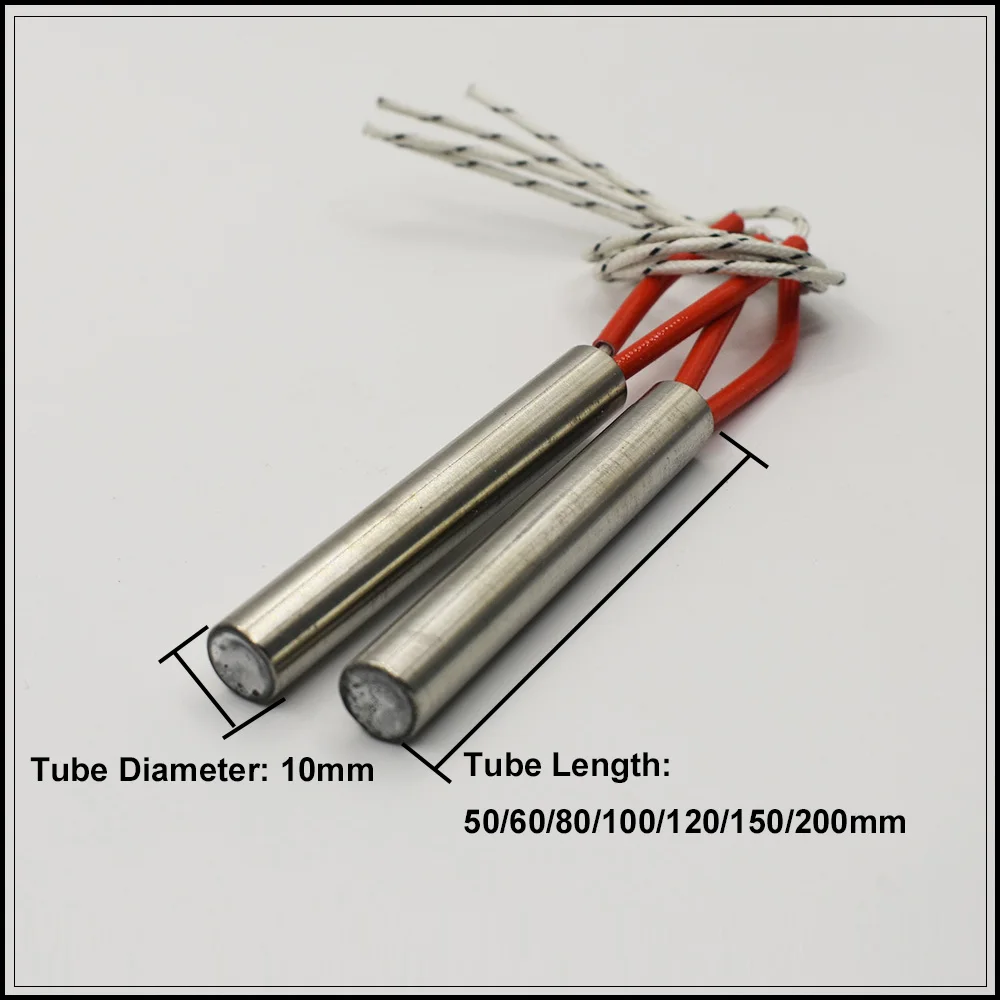 5pcs 220V 10mm Dia. Electric Cartridge Heater 10x60 10x80 10x100 10x120 10x150 10x200mm Stainless Steel Tubular Heating Element