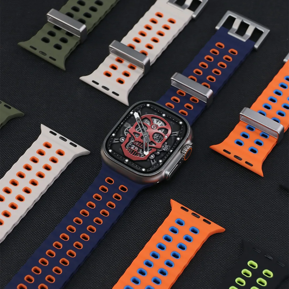 الرياضة سيليكون حزام ل أبل الترا 3/2/1 49 مللي متر الفرقة تنفس سوار ل iWatch 11 10 9 8 7 SE 3 46 مللي متر 45 مللي متر 44 مللي متر 42 مللي متر