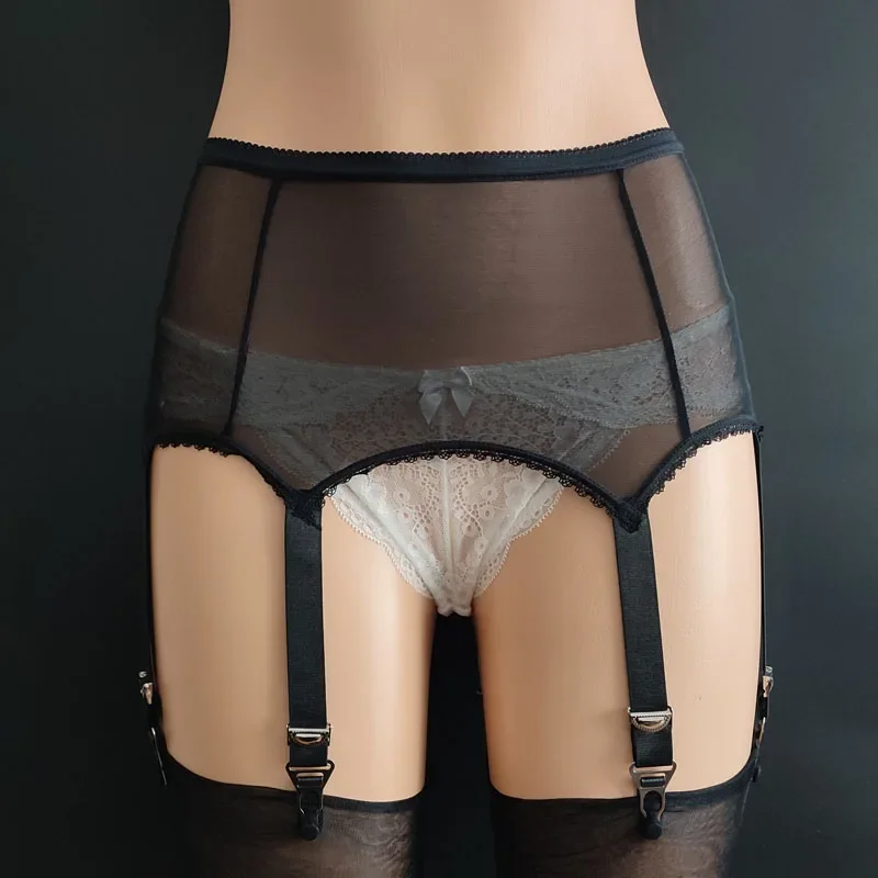 

Black Sexy Mesh Garter Belt with 6 Straps Women Ultra Thin Transparent Suspender Belt Exotic Lingerie Garters for Stockings