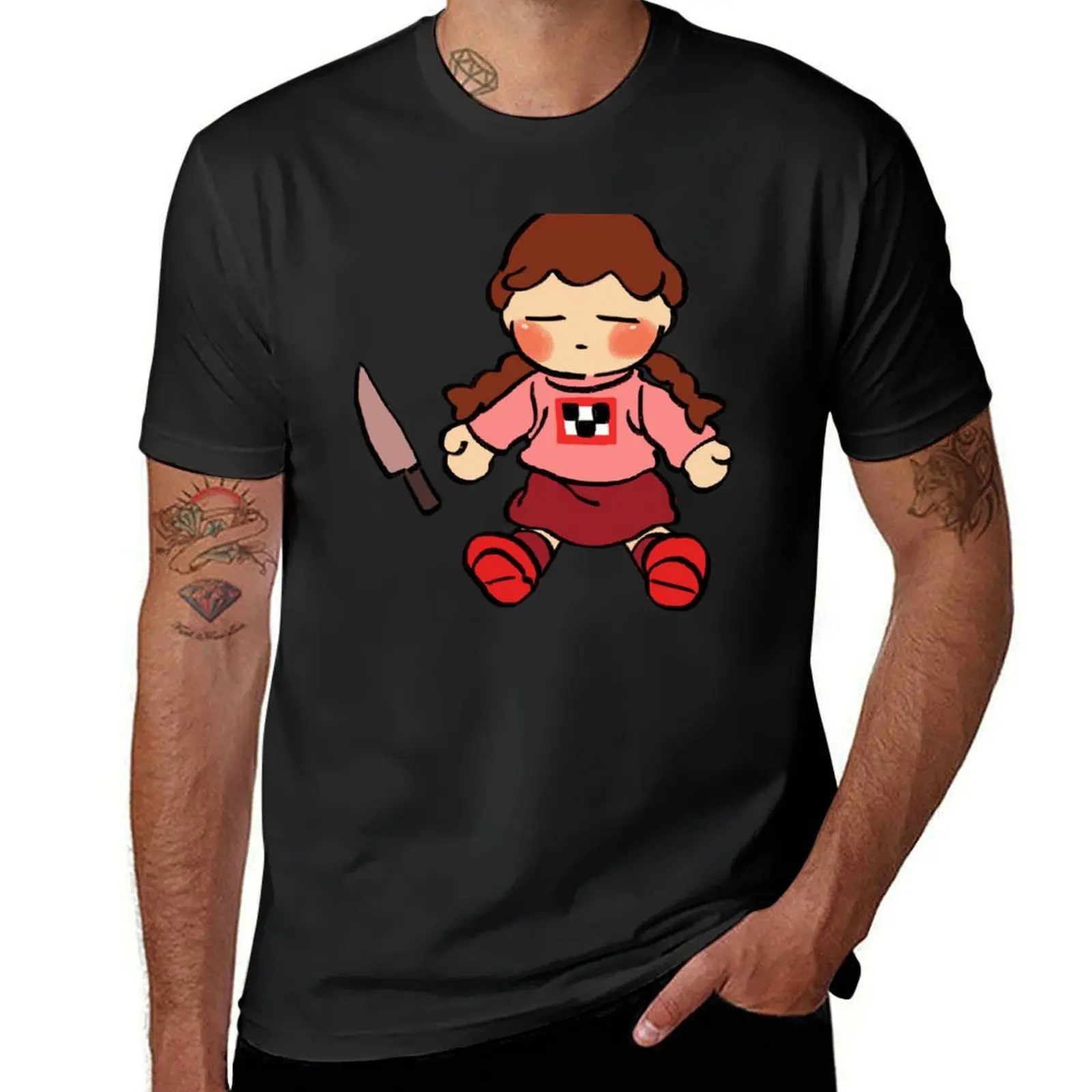 

I draw madotsuki plush with knife normal colors ver. / yume nikki T-Shirt Short sleeve tee heavyweight t shirts for men