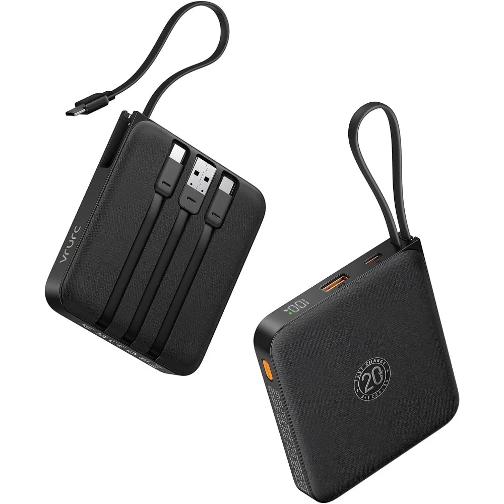 Portable Charger with Built-in Cables, 10000mAh 22.5W Fast Charging, LED Display for iPhones, Galaxy, and Android Phones