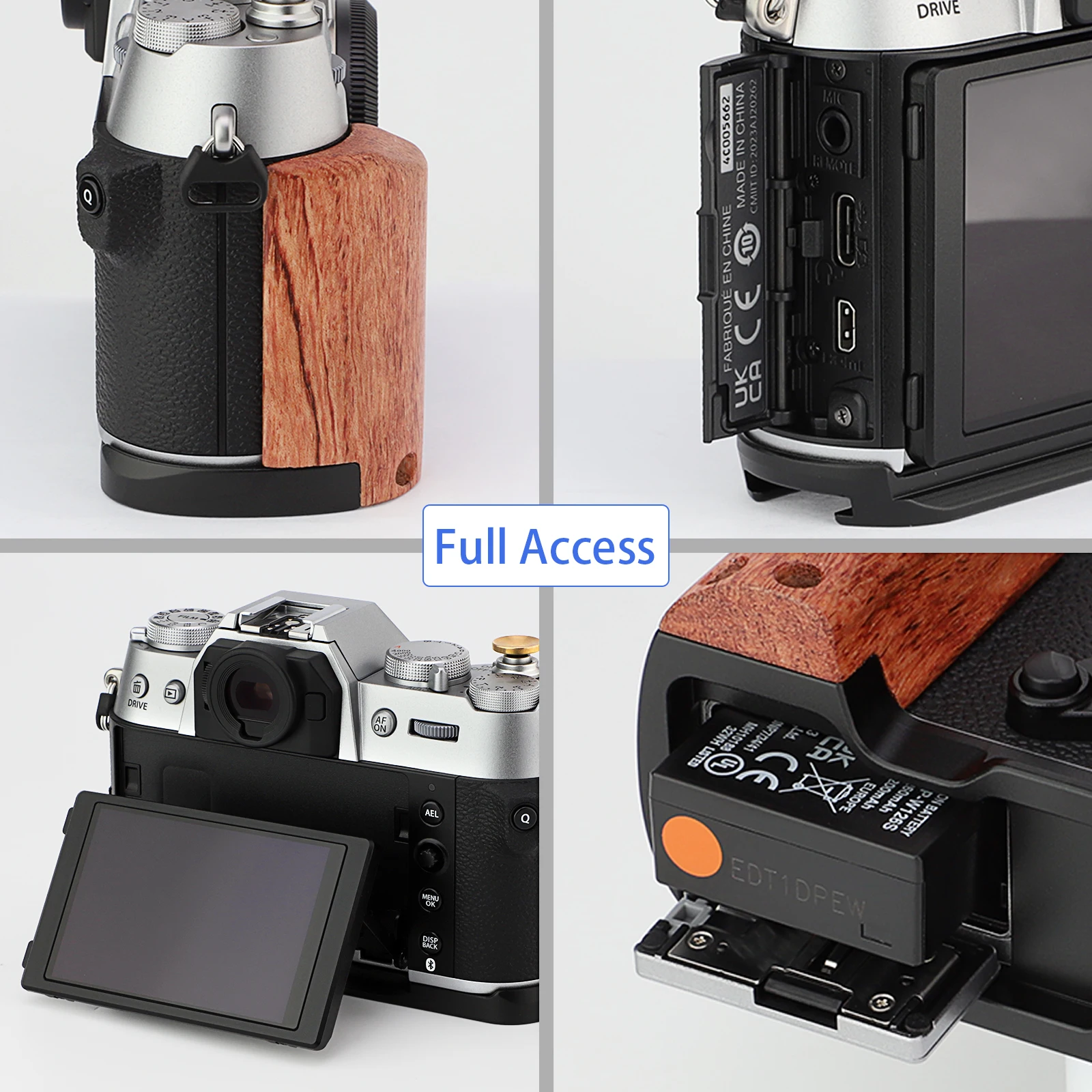 LEFTFOTO X-T50 Retro Handgrip L-Shape Bracket Handle with Wooden Grip for Fujifilm X-T50 Camera,with Shutter Button,Black