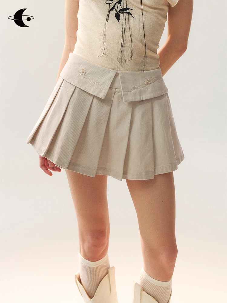 

Genetic Starry Half Skirt Women's New 2026 Embroidered Milk Tea Gauze Pleated Skirt Cotton mid Waist A-Line Skirt