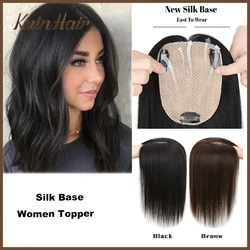Straight Silk Base Women Topper With Clip In Remy Real Human Hair Hairpiece Breathable Natural Women Toupper Black Brown Color