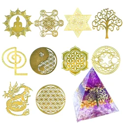 10pcs/set Geometric Pattern Metal Energy Copper Stickers Flower Life Tree Pyramid For Epoxy Resin Material Jewelry Making Decor