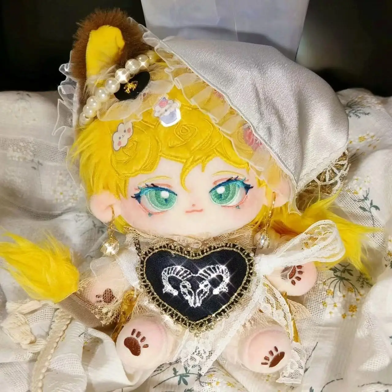 

Аниме Doujin Giorno Giovanna Kawaii, плюшевая кукла с ушками и хвостом, мультяшное платье, одежда, плюшевые игрушки для косплея, 20 см