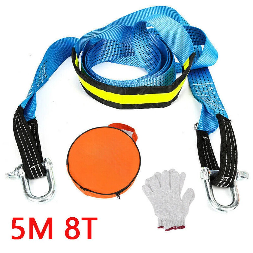 

5M 8Tons Car Tow Strap with Reflective Light Racing Auto Winch Rope Load Bearing Car Tow Cable Heavy Duty Off Road Accessories