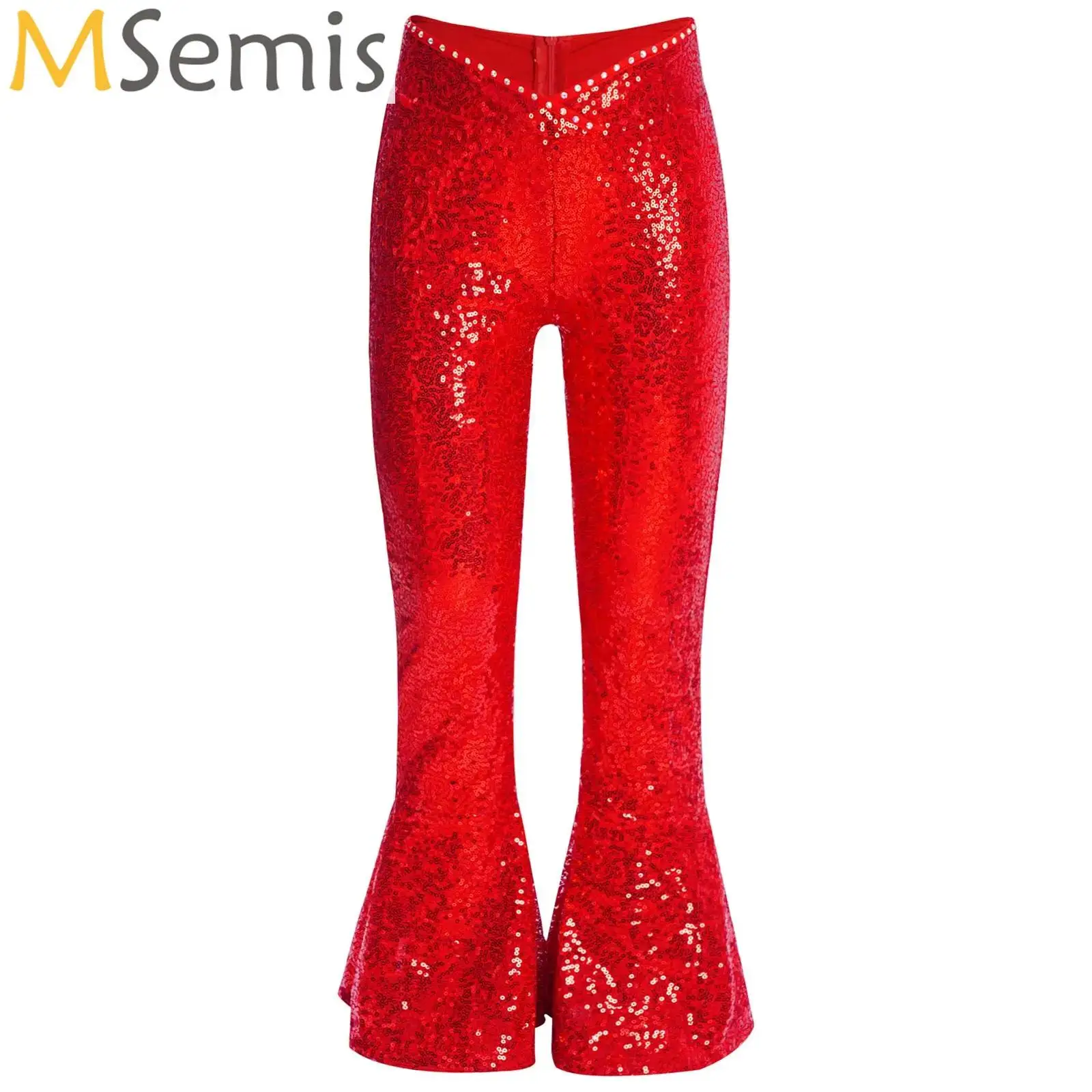 

Children Flare Pants Shiny Sequins Kids Girls HipHop Jazz Dance Costumes Dancewear Flares for Dancing Competition Performance