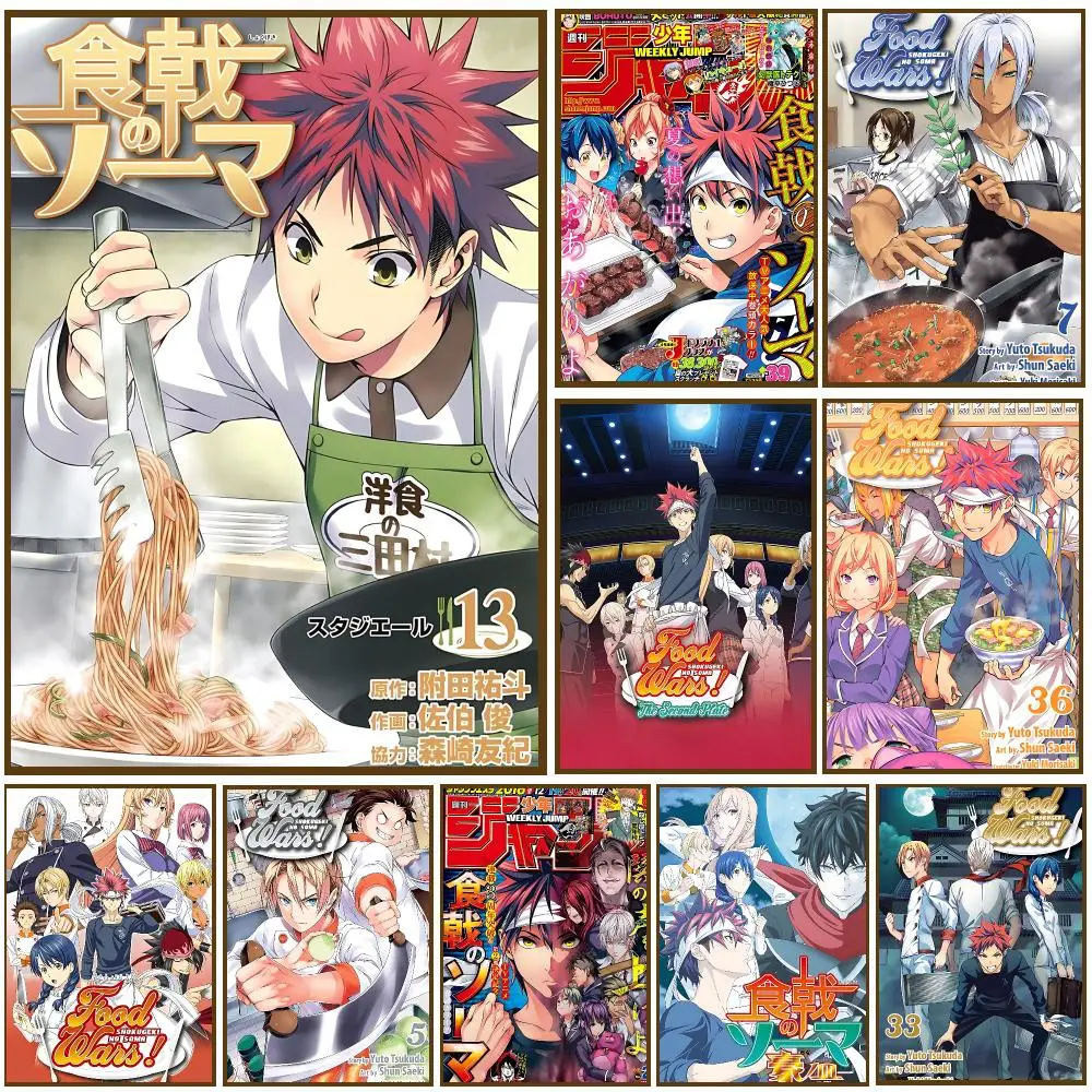Cartoon Food Wars Shokugeki No Soma Poster Self-adhesive Living Room Bedroom Party Bar Decor Moisture-proof Fade-resistant HD