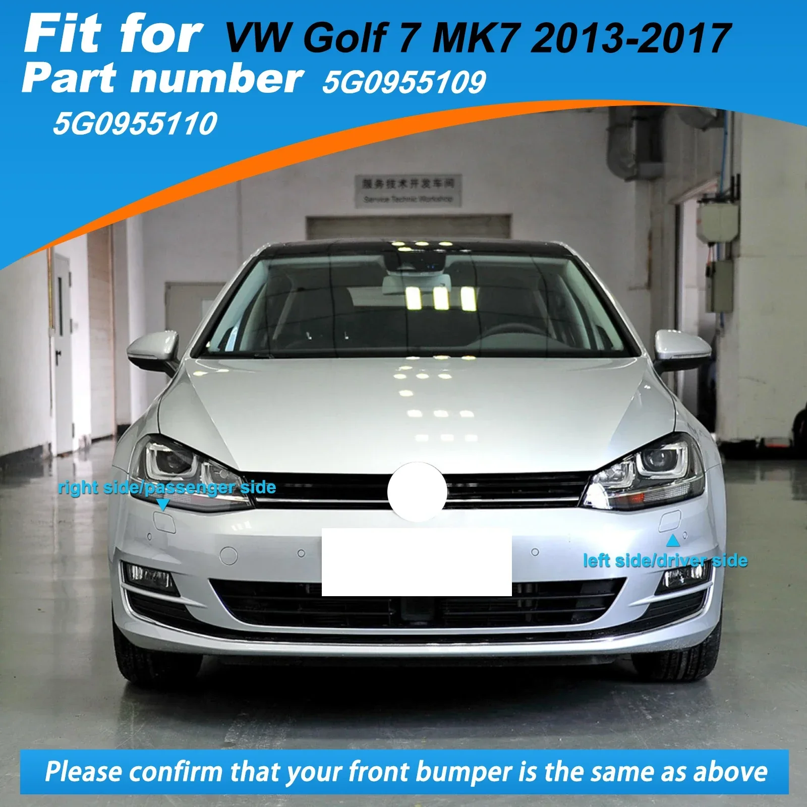 For VW Golf 7 MK7 2013-2017 Front Bumper Headlight Washer Cover Cap 5G0955109 5G0955110