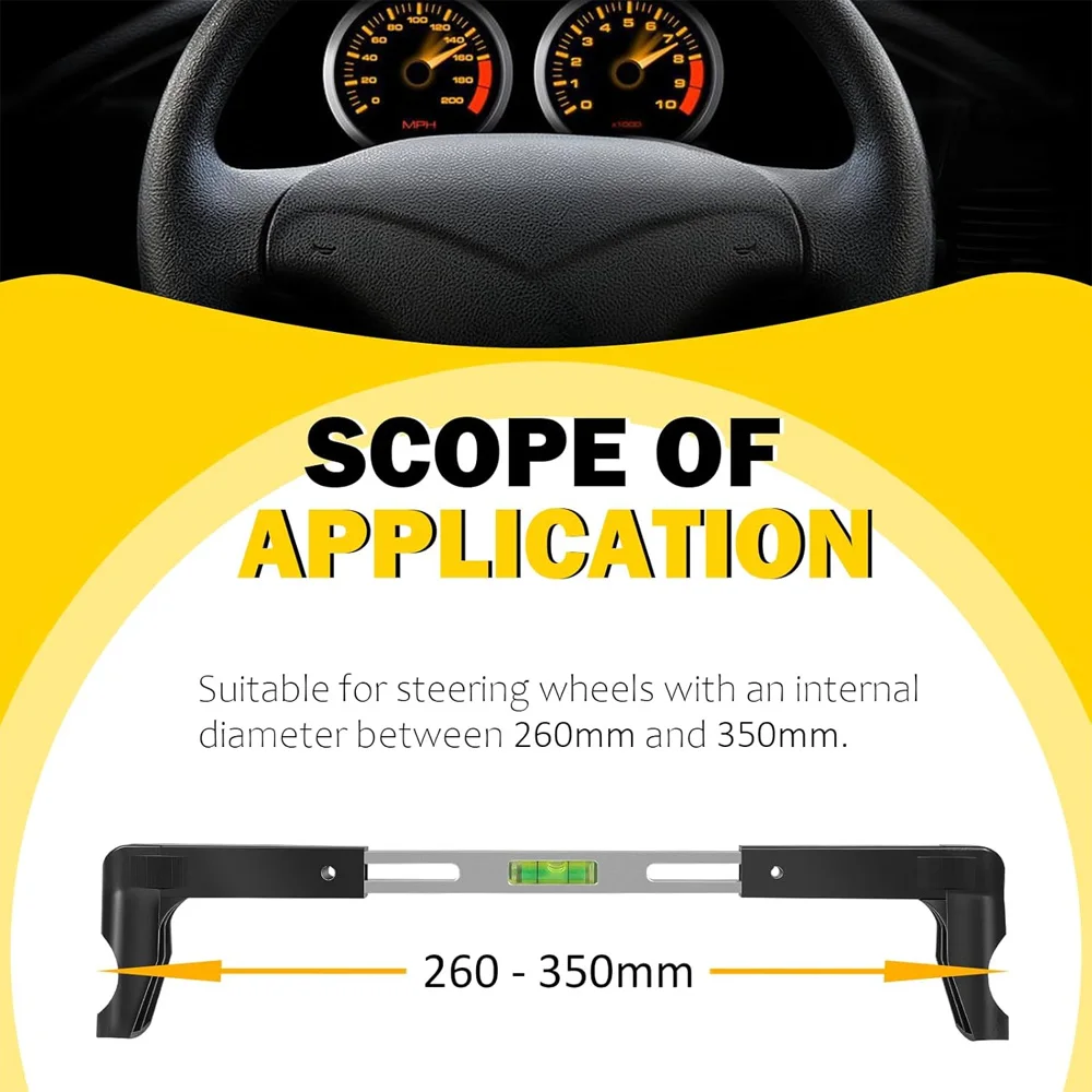 

Инструмент для выравнивания рулевого колеса, универсальный, подходит для легковых автомобилей, фургонов, грузовиков с внутренним диаметром рулевого колеса 270-340 мм.