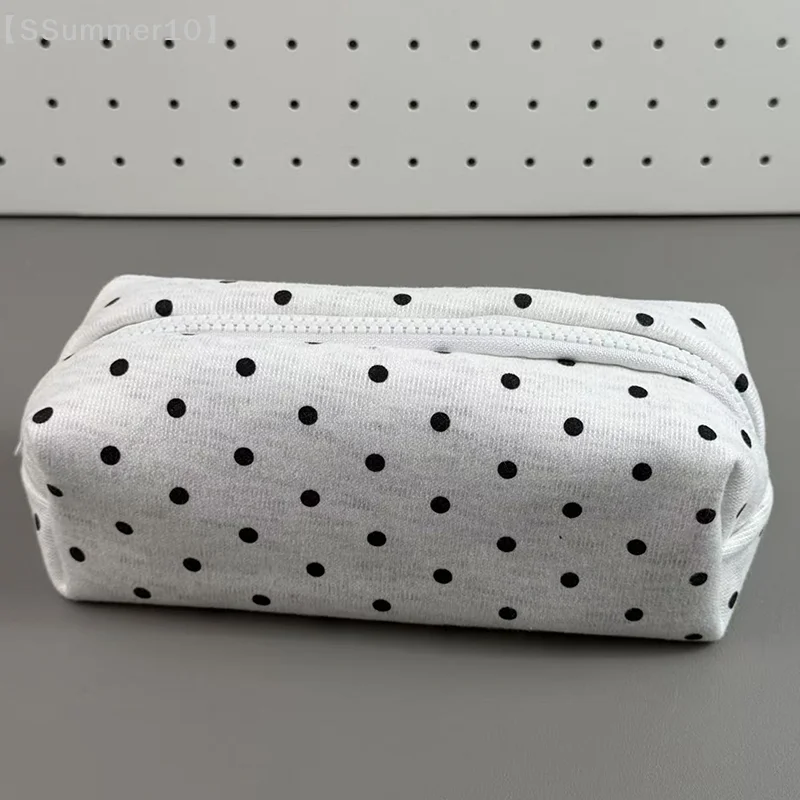 【SSummer10】Polka Dot Large-Capacity Soft Touch Pencil Case-Pen Bag Stationery Pouch Organizer Back to School Supplies【SS】