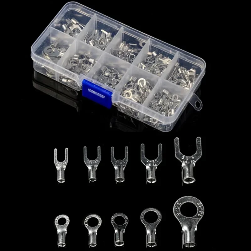 320pcs Terminals Non-Insulated Ring Fork U-type Brass Terminals Assortment Kit Cable Wire Connector Crimp Spade