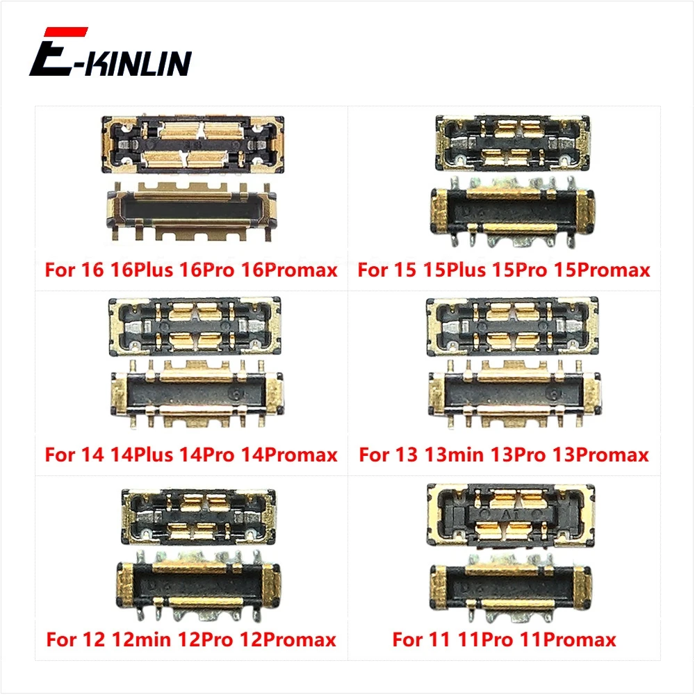 

2pcs Battery Socket Inner Connector For iPhone 11 12 13 mini 14 15 16 Plus Pro Max Battery Holder Clip On Mainboard Flex Cable