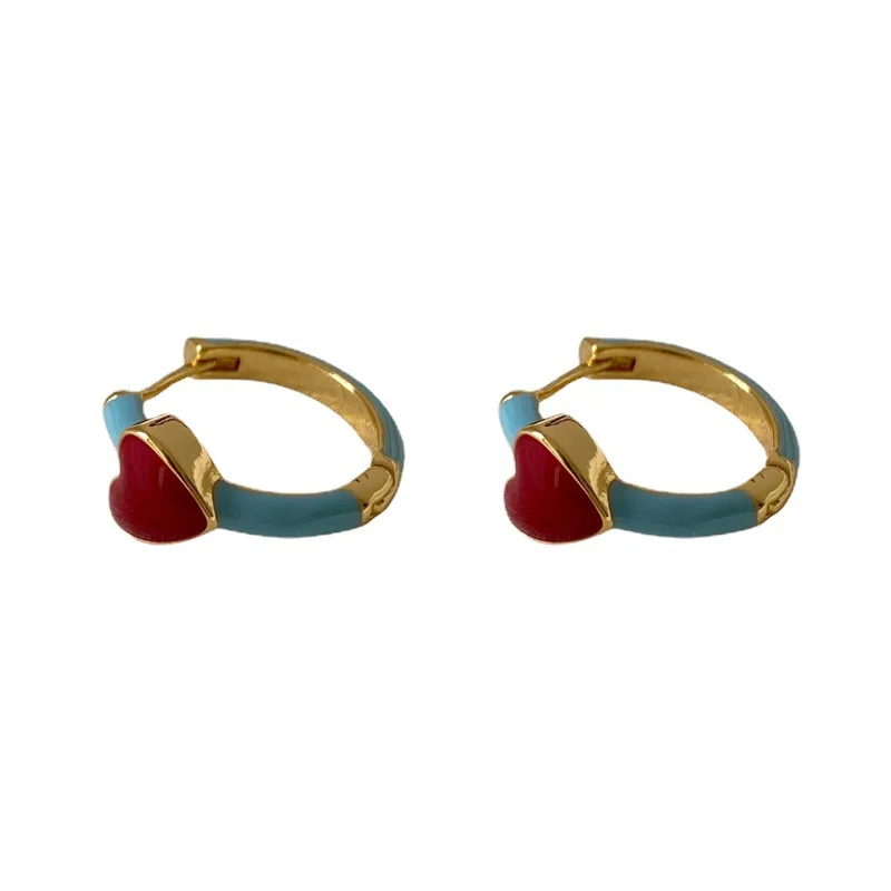 Orecchini d\'amore con smalto a goccia rosso per le donne orecchini con personalità chic orecchini con anello a vento fresco per le donne orecchini a