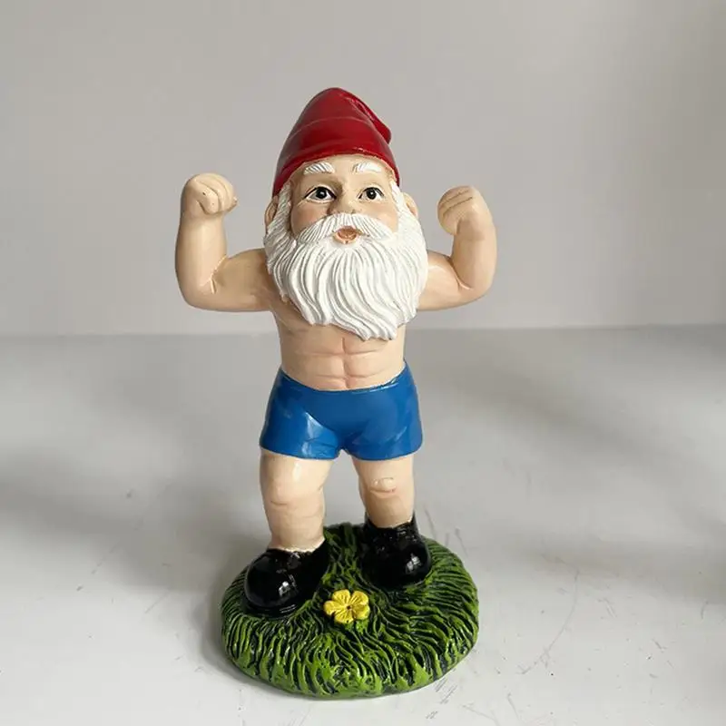 Dumbbell Weightlifting Gnome Sculpture 1pcs Muscular Garden Dwarf Statue Multipurpose Decor For Gardens Courtyards Bedrooms