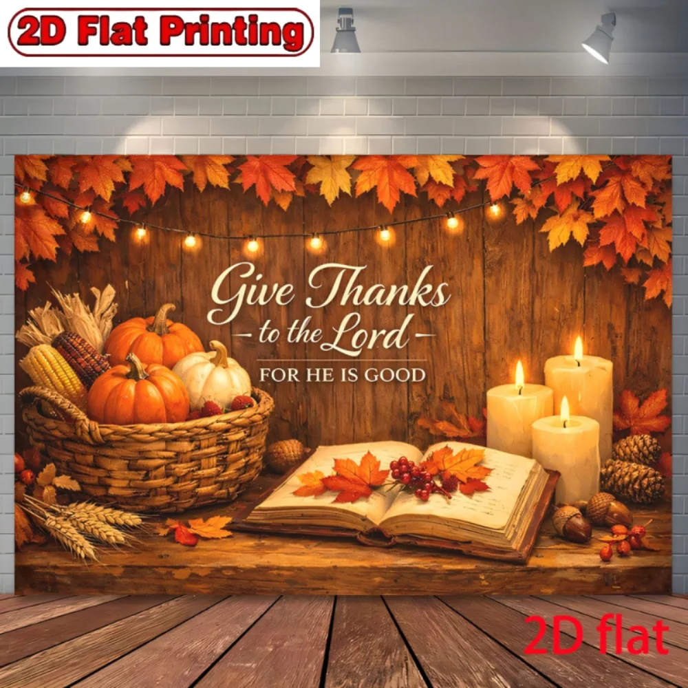 1PC Thanksgiving Fall Thanksgiving Country Harvest Pumpkin Corn Print Backdrop Banner, Bedroom Living Room Photo Background