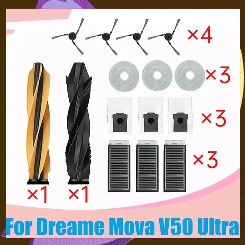 

Main Roller Full Vacuum Parts For Dreame Mova V50 Ultra Side Brush HEPA Filter Mop Cloth Dust Bag Kit Vacuum Parts Kit-T33C