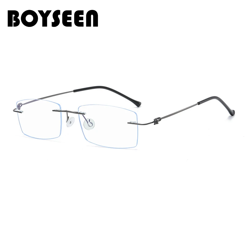 Ultra light square titanium frameless presbyopia glasses anti blue light flat glasses frame can be matched with prescription