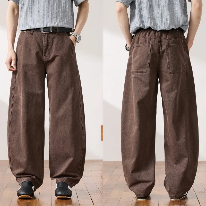 2026 New Cotton Retro Men's Wide Leg Jeans Streetwear Japanese Korean Fashion Business Casual Baggy Denim Pants for Men