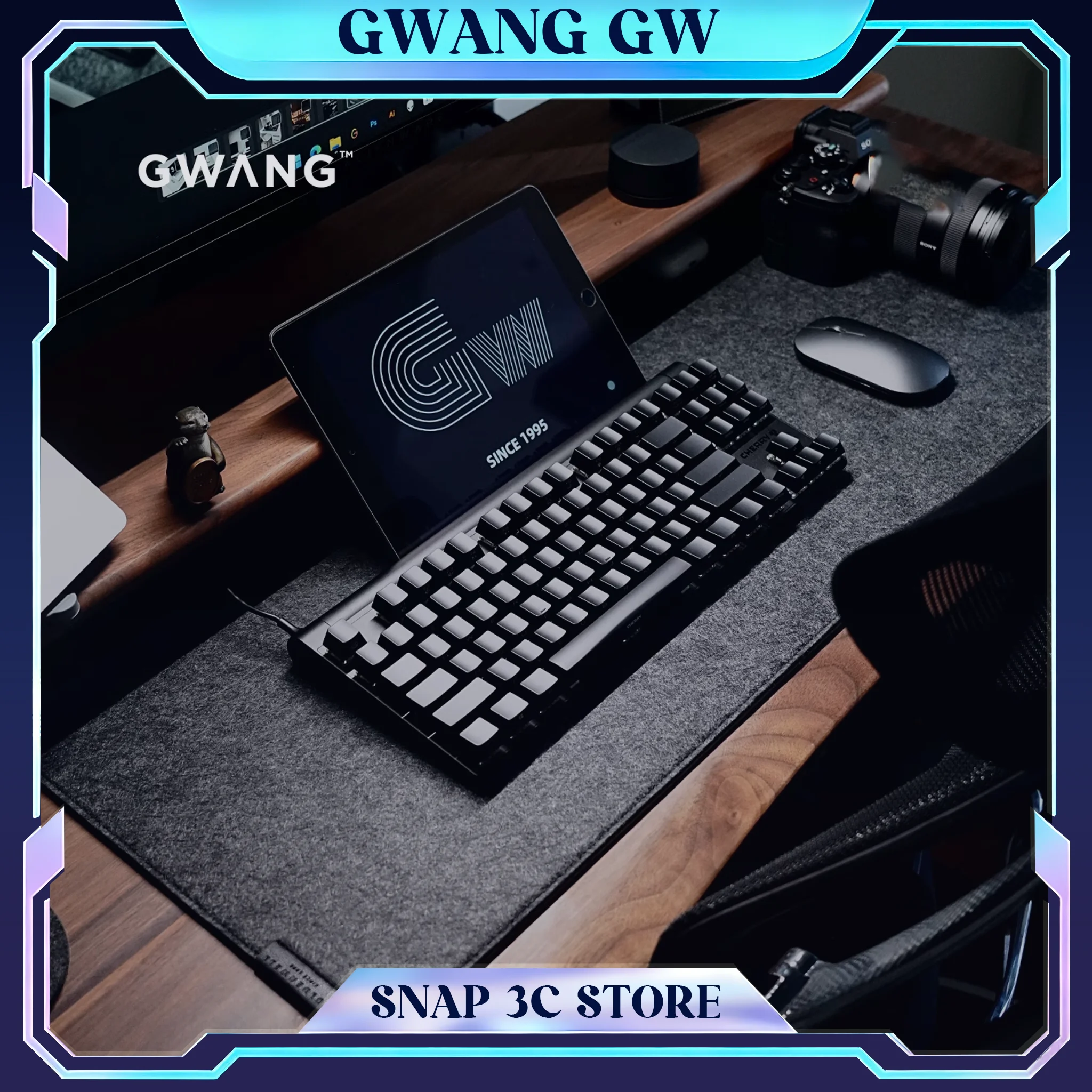 GWANG Large Felt Cork Desk Mat Non-slip Mousepad Grey Black Oversized Keyboard Pad Thickened Office Laptop Table Protector Mat