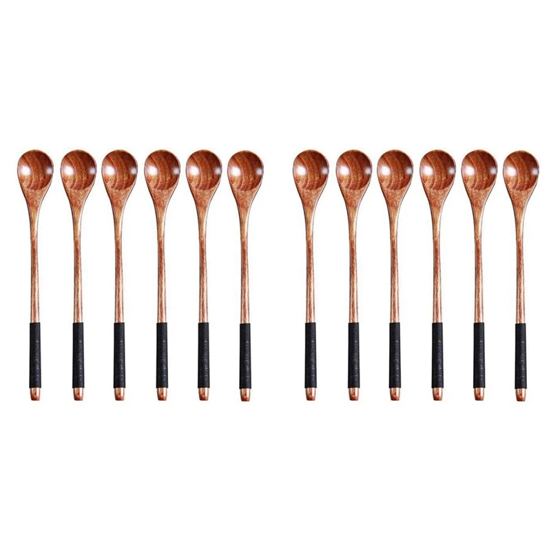 

12Pc Long Handled Wooden Spoons Wood Tea Coffee Spoon Japanese Style Dessert Spoon Set Honey Mixing Spoon Wood Tableware