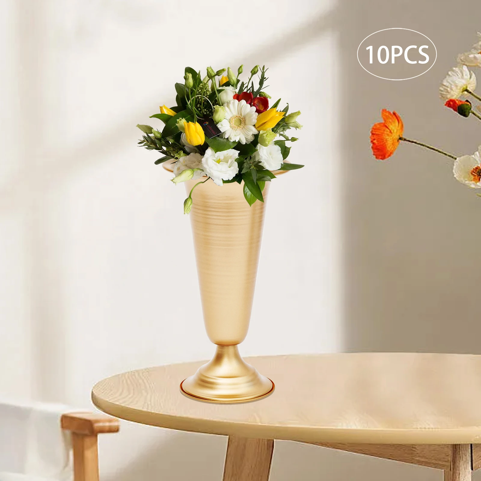 

10 Pcs 9.8" Metal Trumpet Vase Elegant Wedding Centerpieces Vase for Wedding Party Artificial Flower Arrangements Decoration