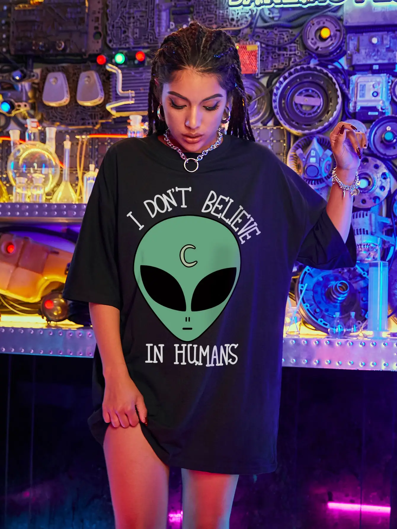 I Don'T Believe In Human'Scotton Women Tshirts Round Neck Sport Tshirts Breathable Hip Hop T-Shirt Comfortable Street Tee Top