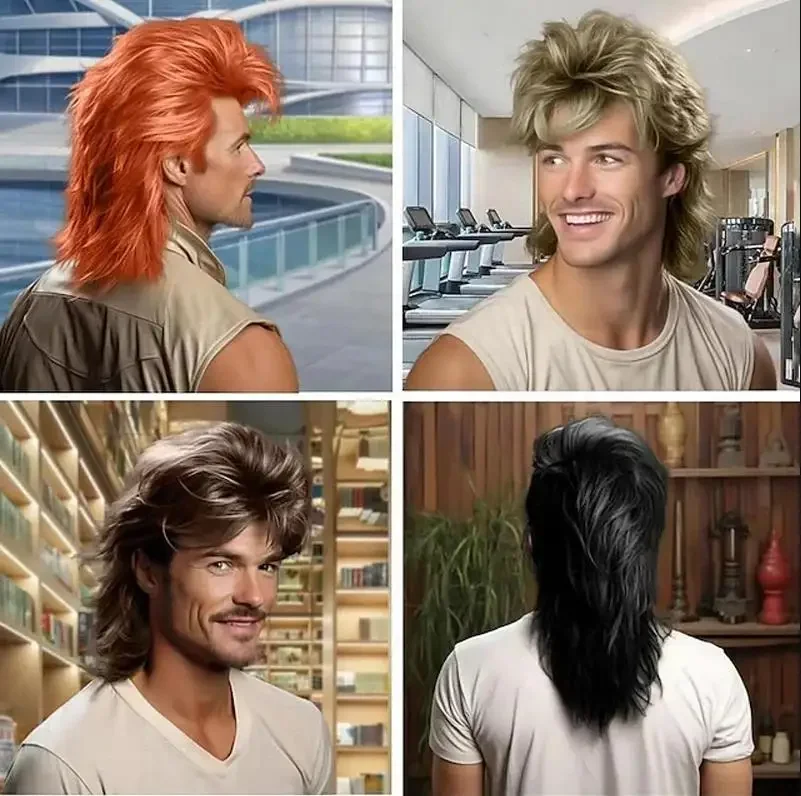 WHIMSICAL W 70s & 80s Synthetic Hair Mullet Wig Adult Funny Wigs for Men Pop Rock Wig Joe Dirt Wig Party Synthetic Wigs