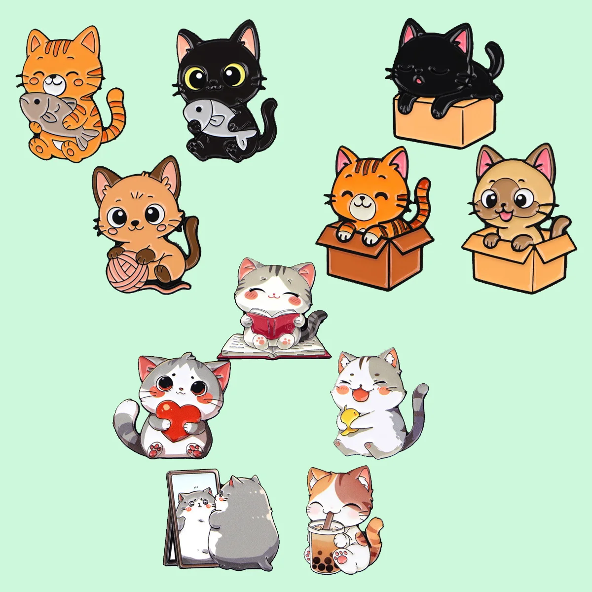 

Mix 3/5 pcs/set Grey Cats Enamel Pin Brown Metal Brooch Backpack Hat Bag Collar Badges Men Women Fashion Jewelry Collection Gift