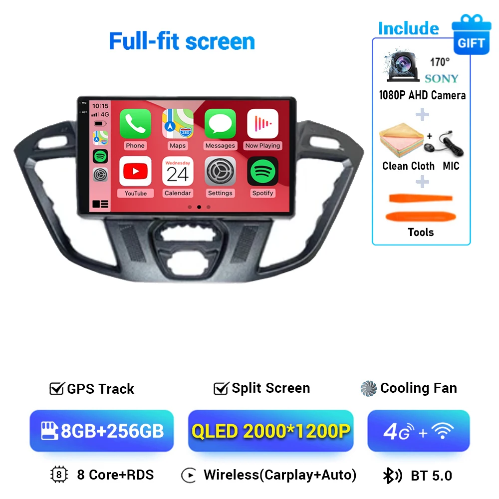 Android 15 Voor Ford Tourneo Custom 1 Ik Transit 2012 - 2021 Autoradio Navigatie Multimedia Gps Auto Carplay Qled scherm