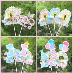 Happy Birthday Cake Topper Crown Butterfly Castle Rainbow Kids Party Baby Shower Cupcake Toppers Decoration Baking Supplies DIY