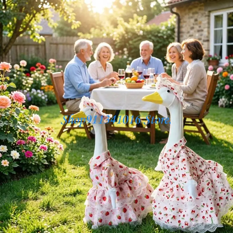  Flower Pattern Geese Dress Outfit Porches Clothes Lawn Geese Costume for Home Yard Statue Holiday Summer Decoration