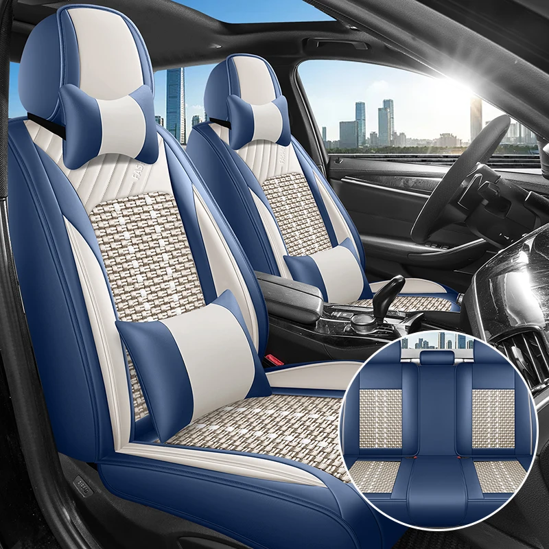(Luxury Edition) 5 Seats in Total, with 2 Headrests and 2 Lumbar Supports, Luxurious Ice Silk Full-Cover Car Seat Covers, Universal, Breathable and Not Stuffy, Suitable for All Seasons, Fits the Seats Well, with 3D Side Support, Enhances Your Driving Experience, Available in Five Colors, Suitable for Various Models Such as Sedans, Suvs, Trucks