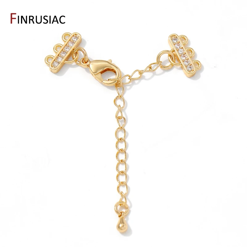 2/3 Rows 14K Gold Plated Brass Zircon Lobster Clasps With Extension Tail Chain Connector For DIY jewelry Making accessories