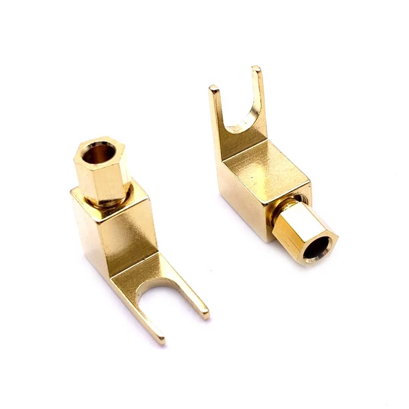 10PCS 4mm Vergulde Messing Y Type Luidsprekerkabel Connector Banaan Naar Spade Adapter Plug Met Banaan socket Hoge Kwaliteit Connecto