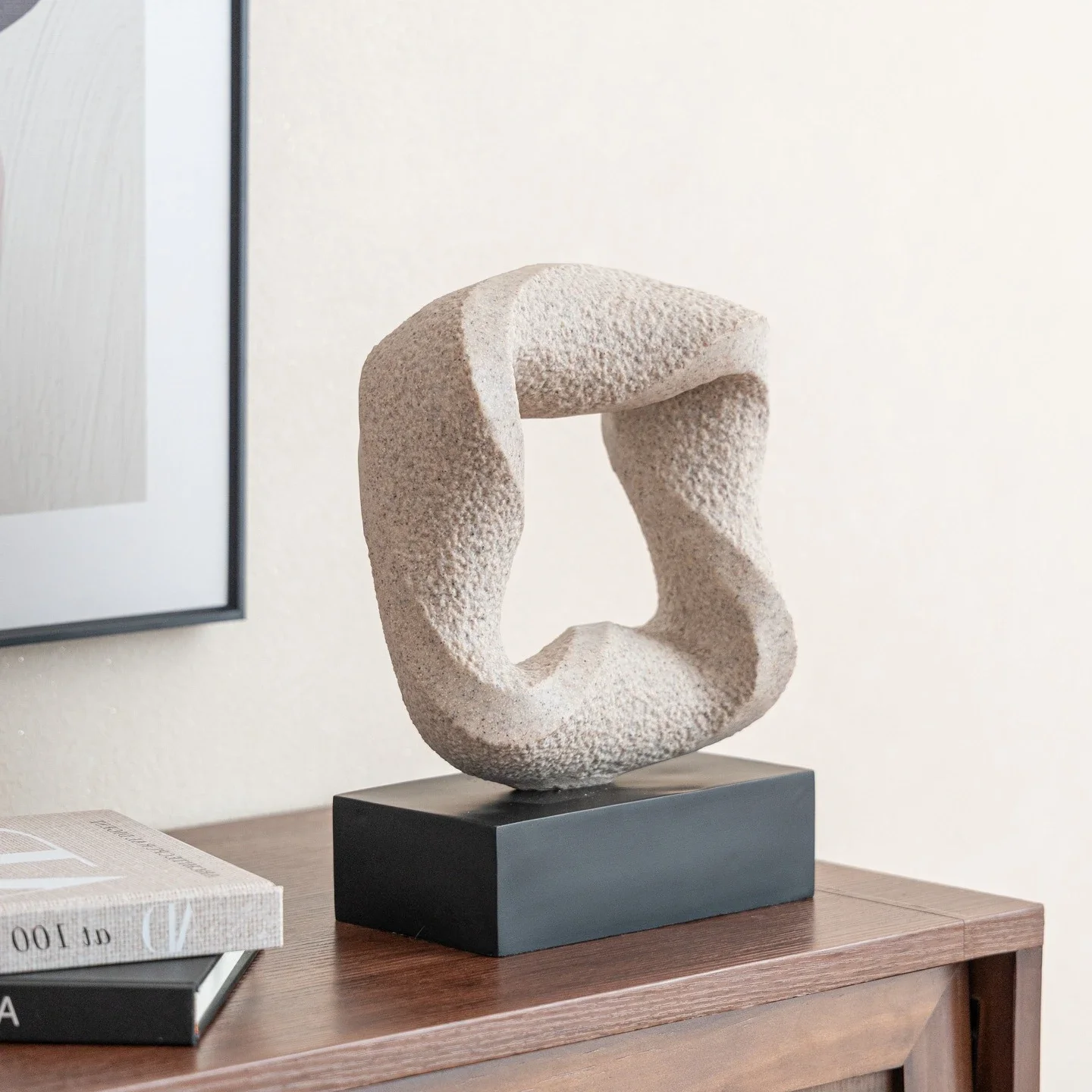 Abstract Sandstone Sculpture Resin Handicraft Hollow Circular Ring Ornament Twisted Ring Decorative Ornament Home Accessories
