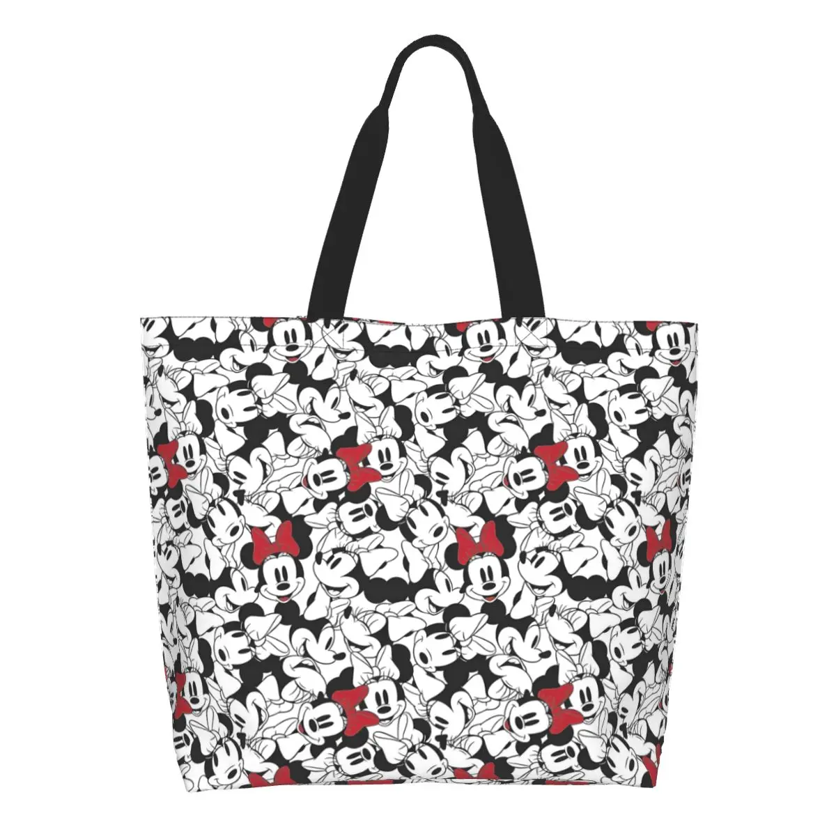 Custom Funny Print Minnie Anime Mickey Mouse Cartoon Pattern Tote Shopping Bag Recycling Canvas Shopper Shoulder Handbag