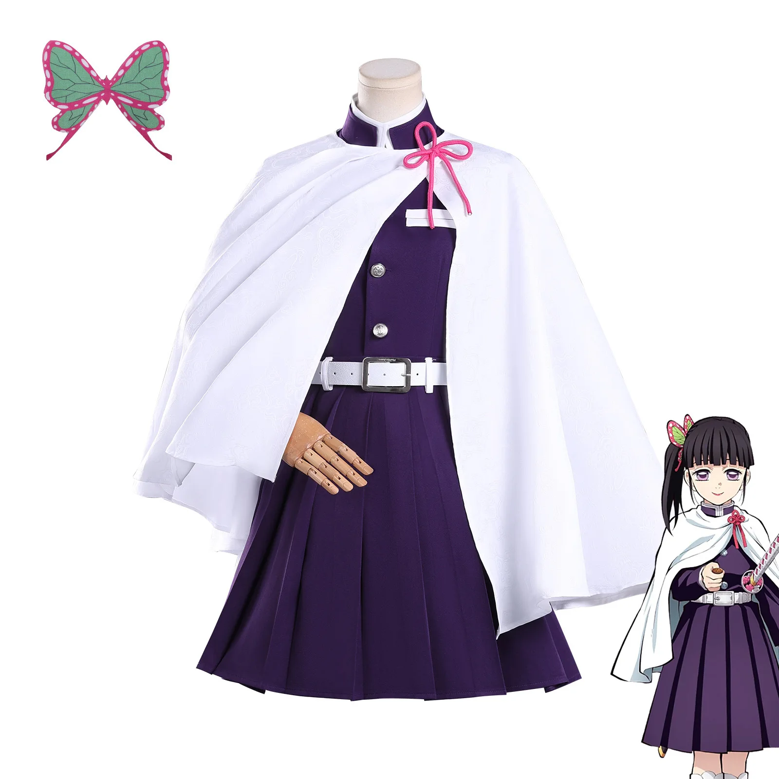 

Kanao Tsuyuri Cosplay Costume High Quality Female Slayer Uniform with White Cape Japanese Warrior Outfit for Women Halloween Set