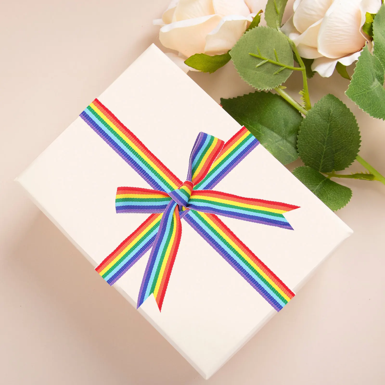 

1 Roll Rainbow Ribbon Premium Polyester Smooth Surface Multi-Function Decorative Gift Wrapping Hair Flower Craft Ribbon