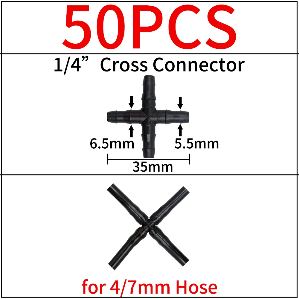 WUJIE-Conector de irrigação para jardim, farpado, simples, tee duplo, gotejamento de cotovelo, acoplamento cruzado de seta, encaixe de rega,