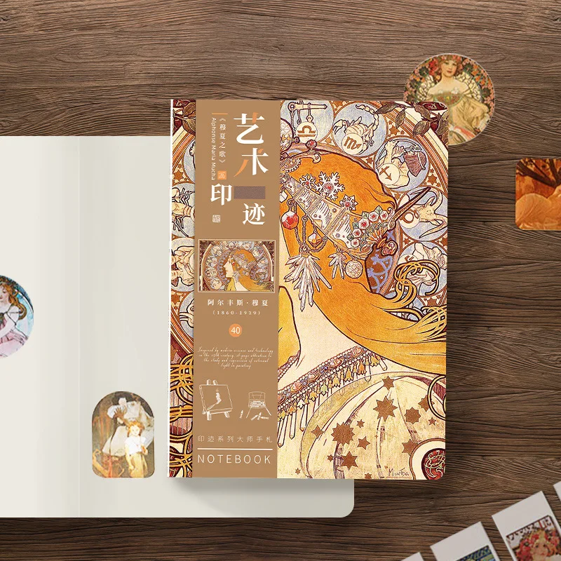 Alphonse Maria Mucha World Famous Painting Cover Vintage Hardcover Notebook Diary Pad Creative Office Decoration Stationery