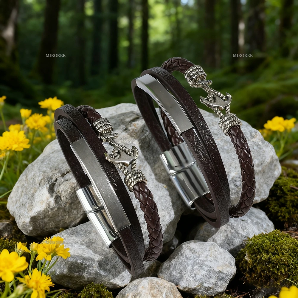 قطعة واحدة من سوار جلد البولي يوريثان المرساة على شكل قارب بني للرجال، الهدية المثالية للآباء والأصدقاء وعشاق المغامرة #1