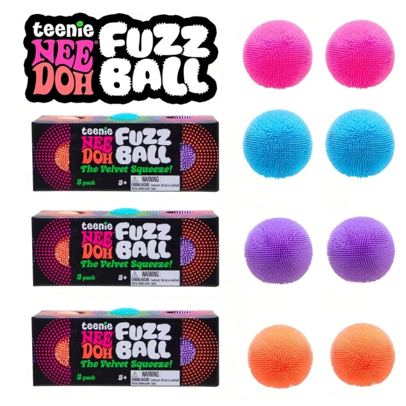 Brinquedo Sensorial Antiestresse Needoh Mini 3 Pack Fuzz Ball Teenie Squishy The Groovy Glob, Bolas Macias Não Tóxicas para Alívio do TDAH, Presente