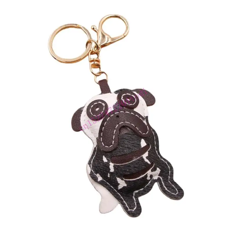 Stylish Lazy Dog Themed Car Keychain Pendant PU Leather Bag Backpack Ornament Portable for Everyday Carry Item M76B