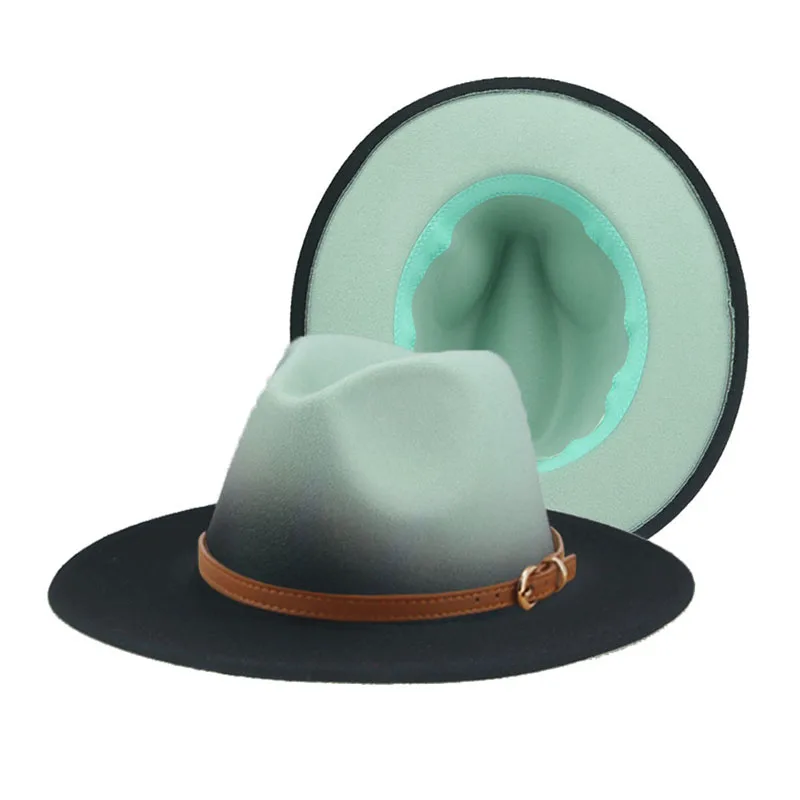 Sombreros de ala ancha Para hombre Y mujer, gorros de invierno con banda de cinturón de Color degradado, informales, Pamelas Y Tocados Para Bodas