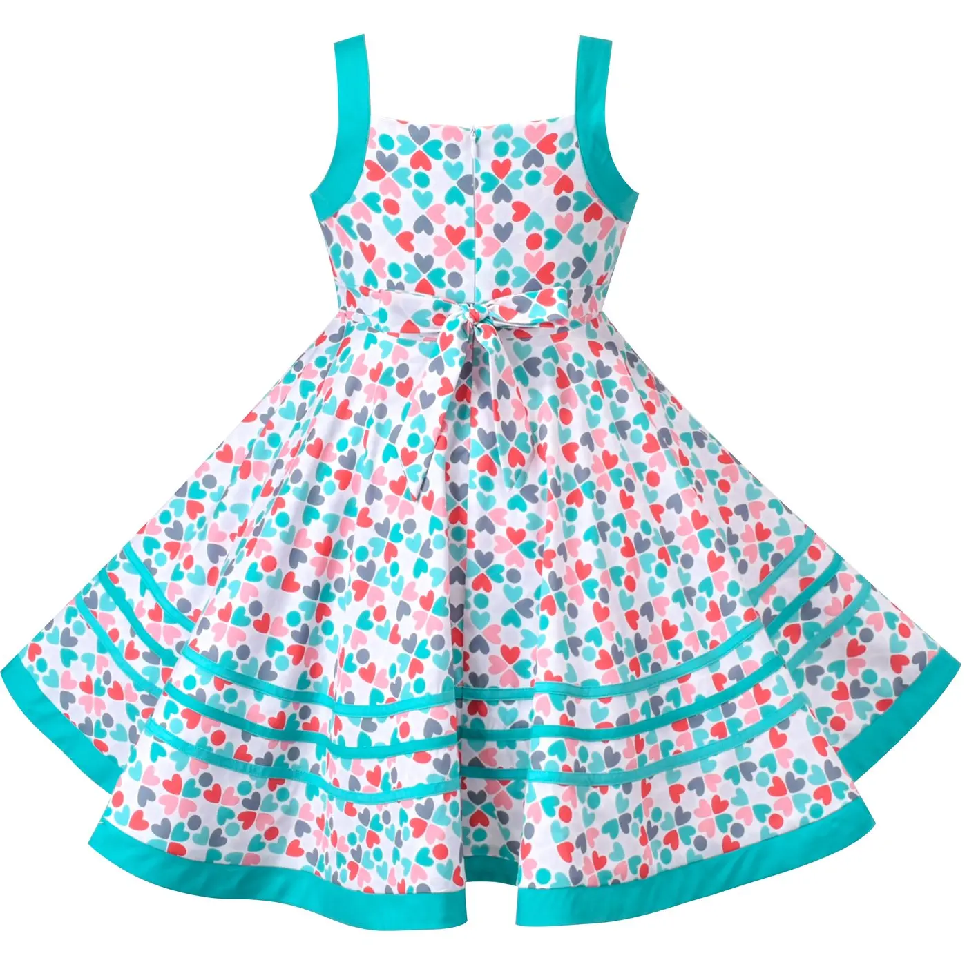 Girls Dress Vintage Green Heart Puffy Skirt Multi-color Stripe Sleeveless